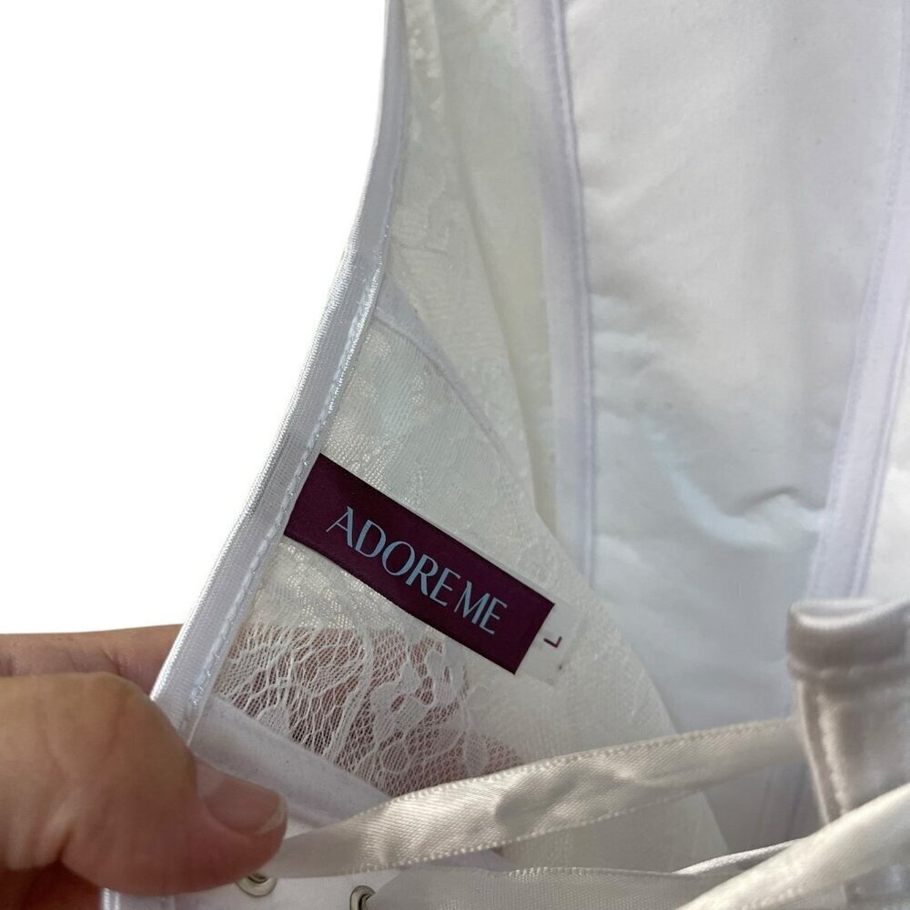 Adore Me Women's Ashoka Corset Bright White Size Large Boned Lace up Back Sheer - Picture 6 of 10